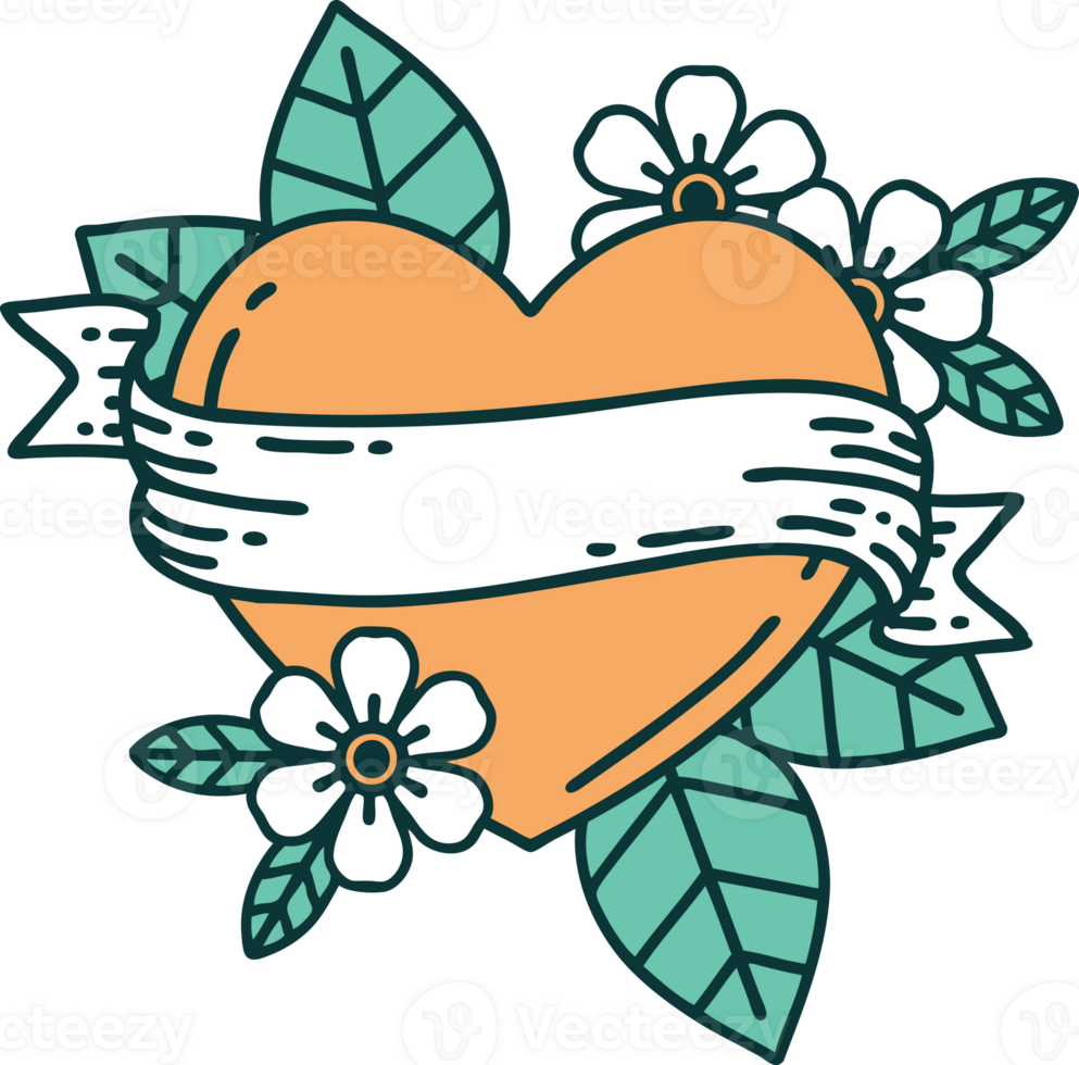 tattoo style icon of a heart and banner png
