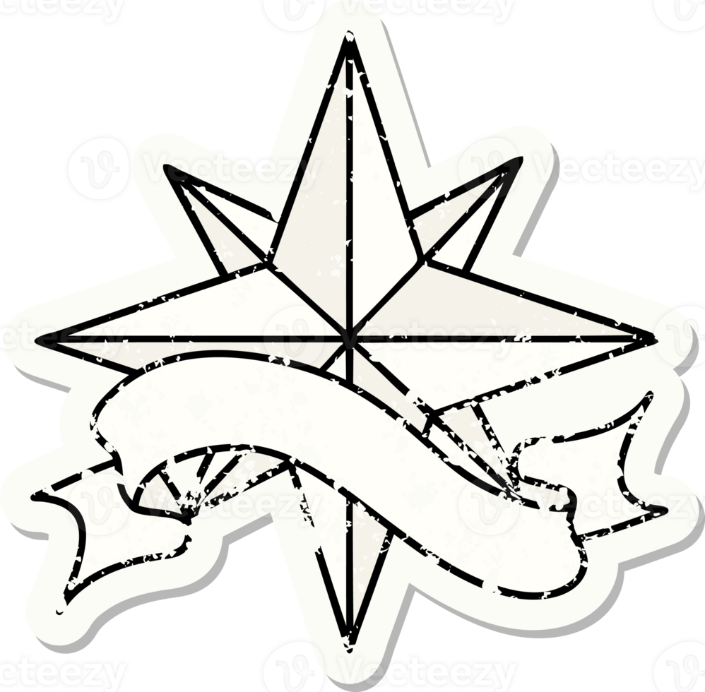 adesivo grunge com banner de uma estrela png