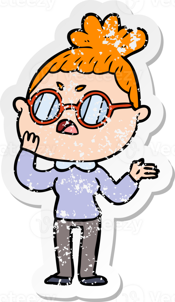 distressed sticker of a cartoon annoyed woman png