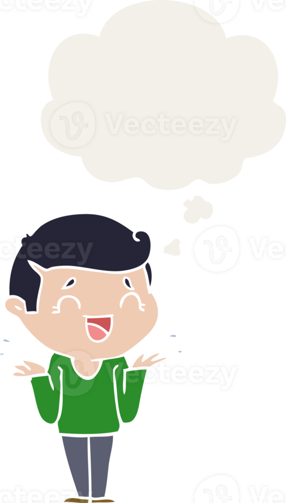 cartoon laughing confused man and thought bubble in retro style png