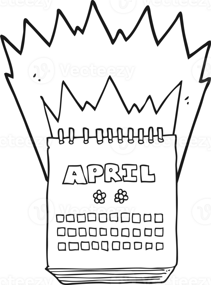 black and white cartoon calendar showing month of April png