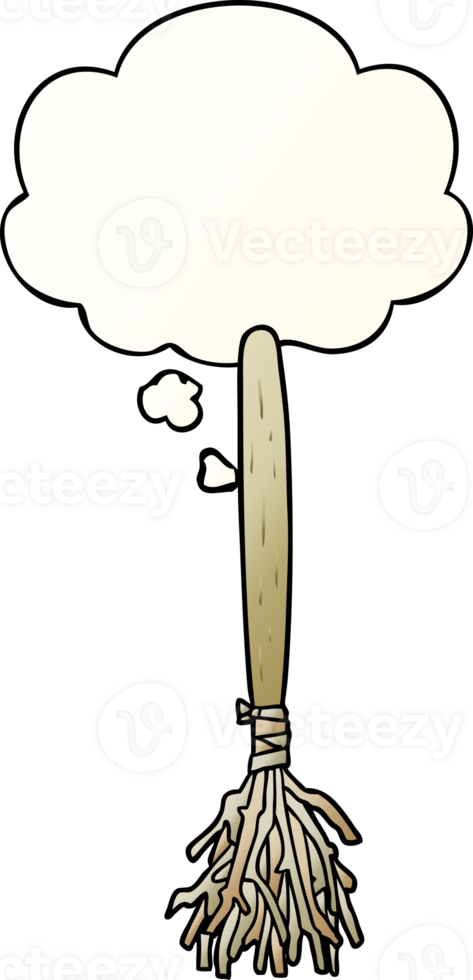 cartoon magic broom and thought bubble in smooth gradient style png