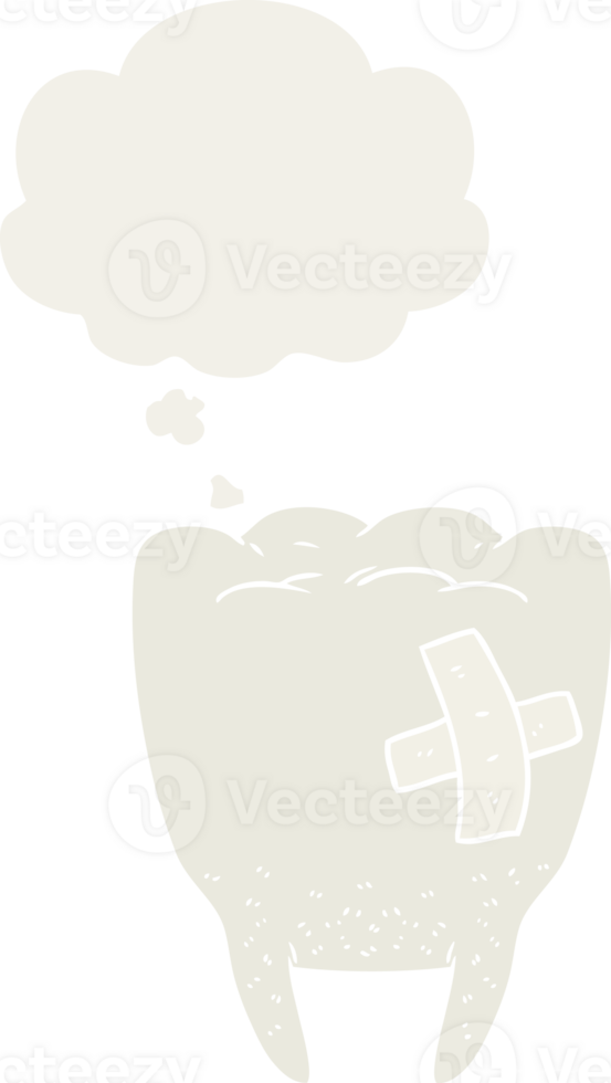 cartoon bad tooth and thought bubble in retro style png