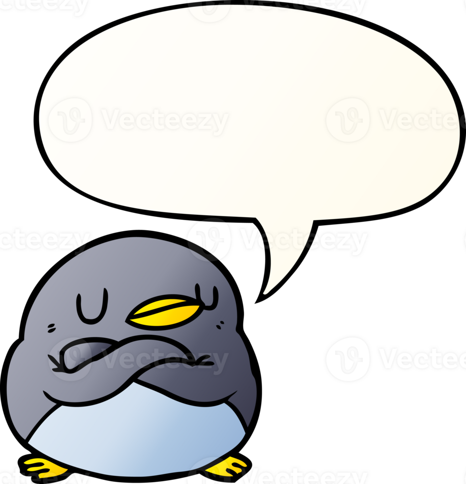 cartoon penguin and crossed arms and speech bubble in smooth gradient style png
