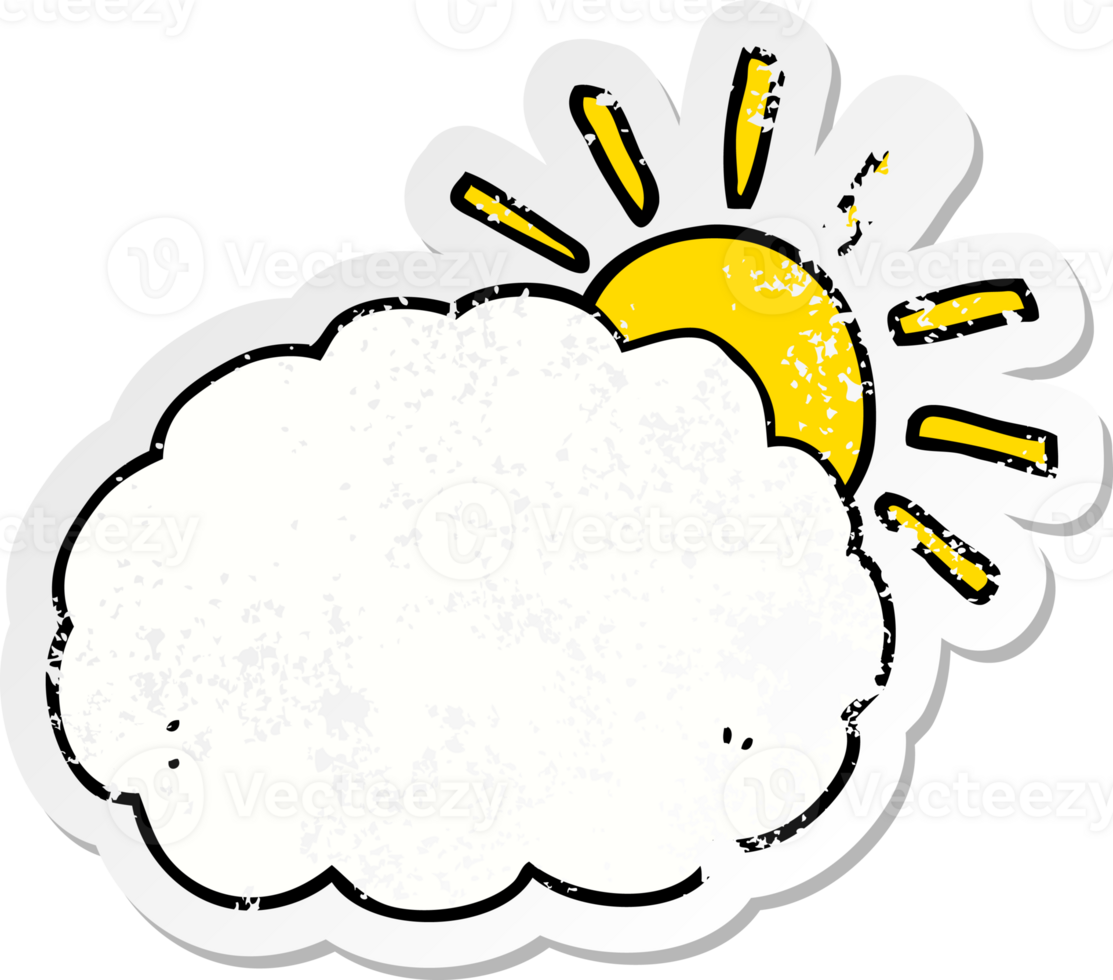 distressed sticker of a cartoon sun and cloud symbol png