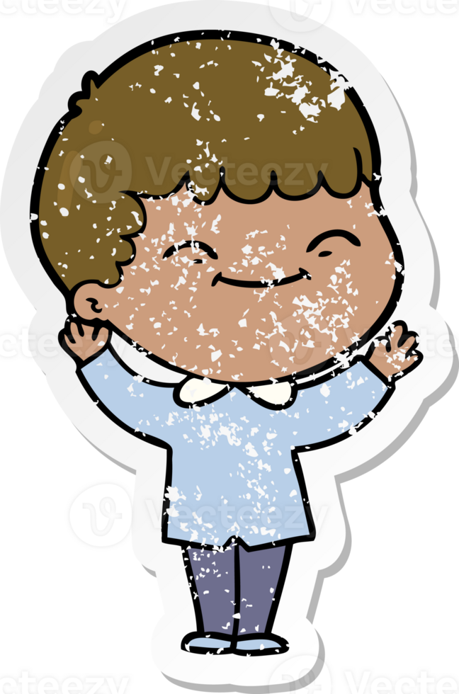 distressed sticker of a cartoon happy boy png