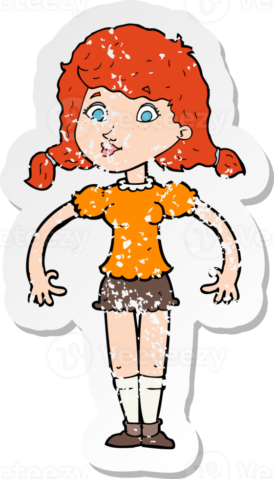 retro distressed sticker of a cartoon pretty girl png