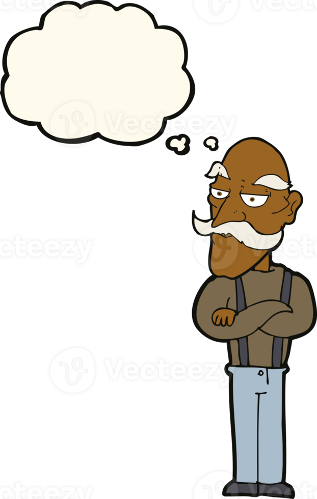 cartoon bored old man with thought bubble png