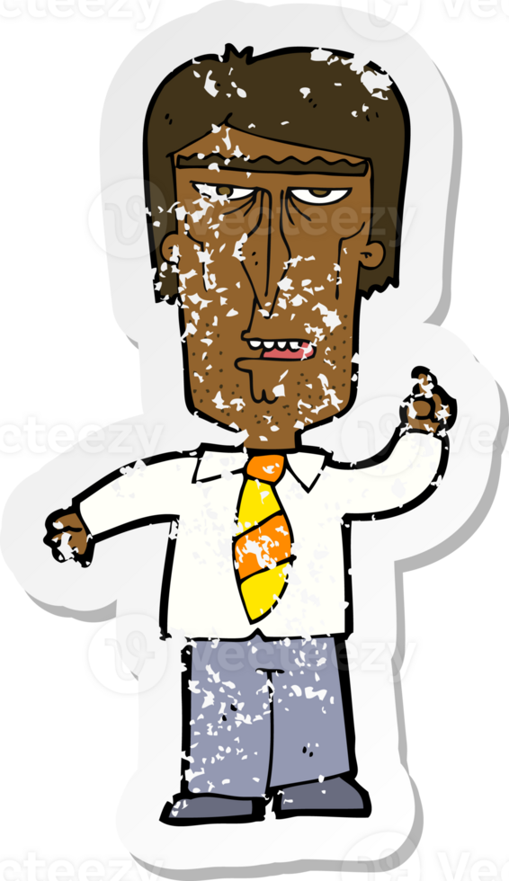 retro distressed sticker of a cartoon grumpy boss png