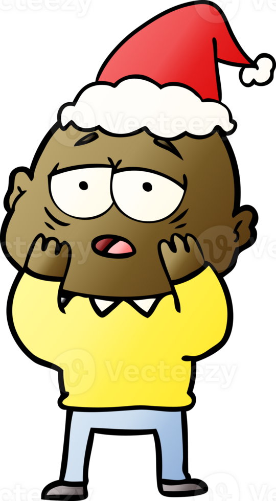 gradient cartoon of a tired bald man wearing santa hat png