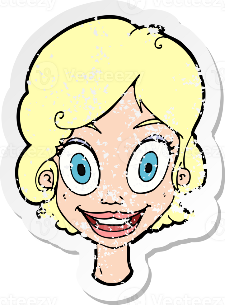 retro distressed sticker of a cartoonhappy woman png