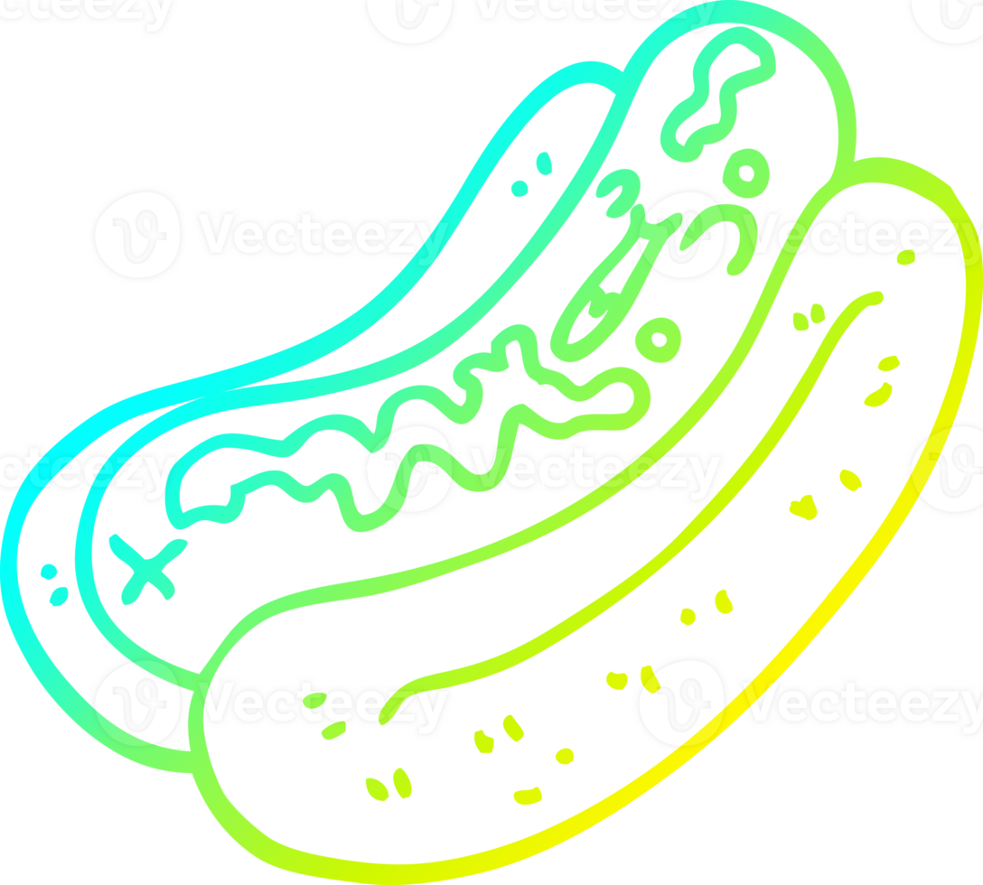 cold gradient line drawing cartoon hotdog with mustard png
