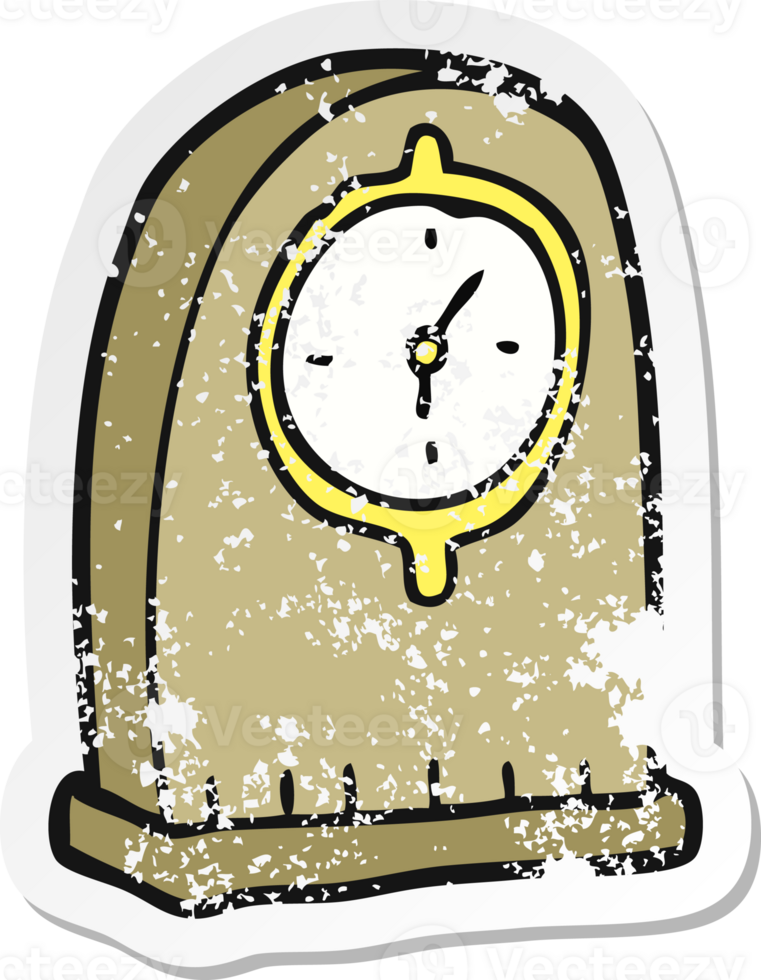 retro distressed sticker of a cartoon old clock png