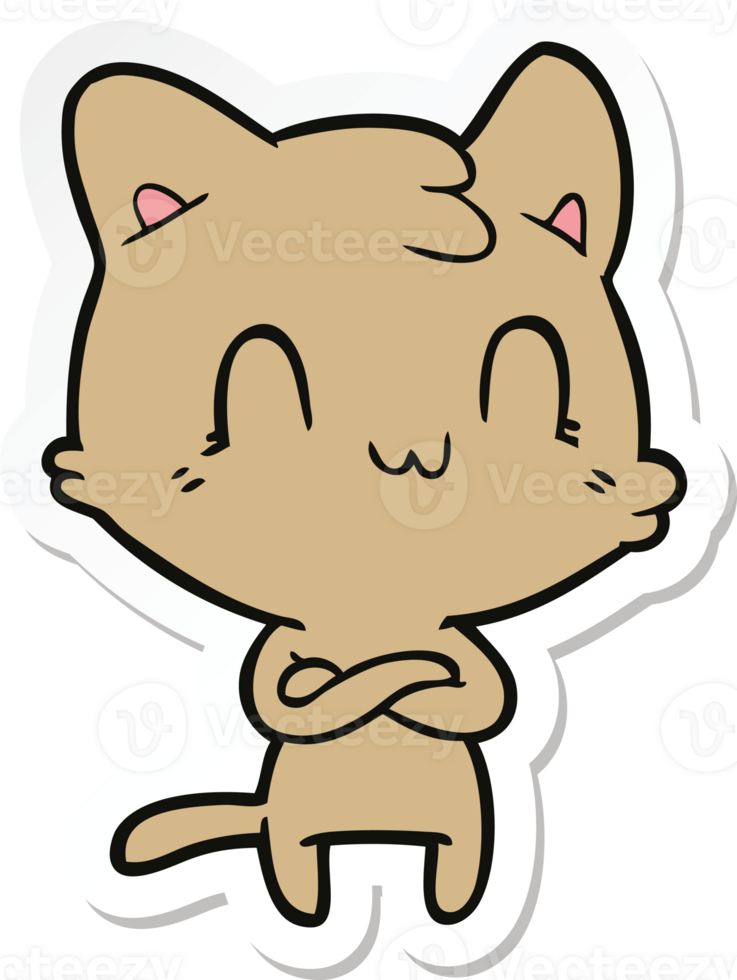 sticker of a cartoon happy cat png