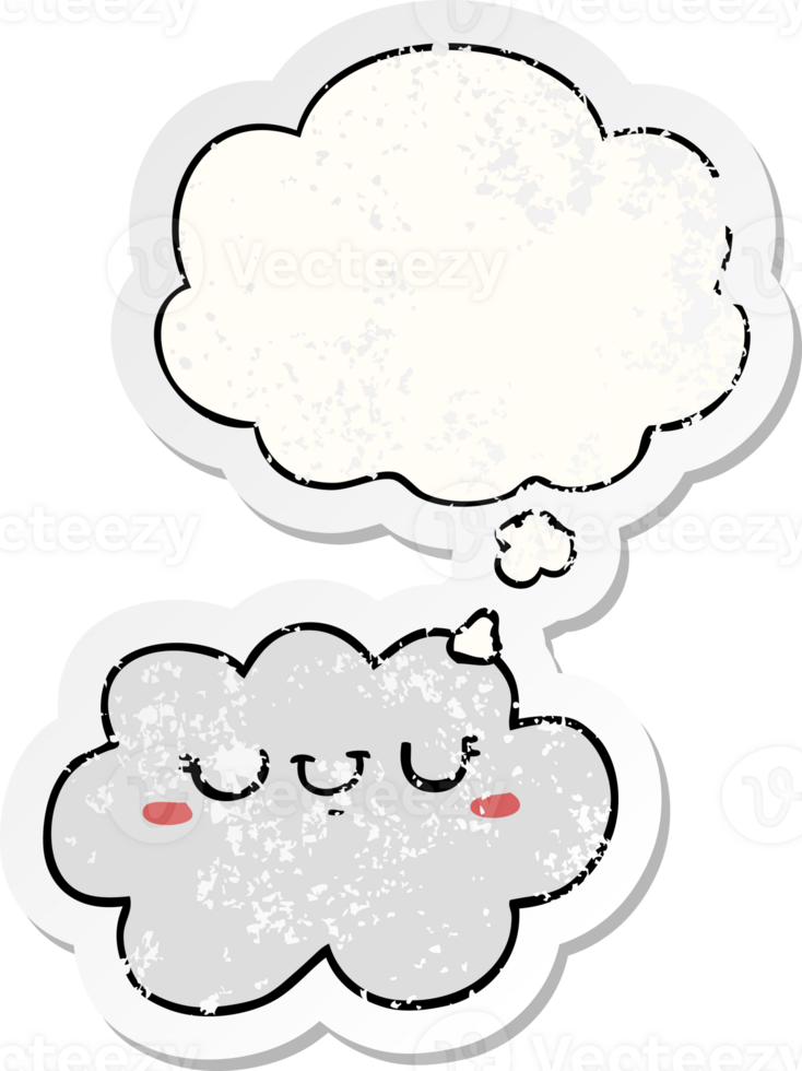 cute cartoon cloud and thought bubble as a distressed worn sticker png