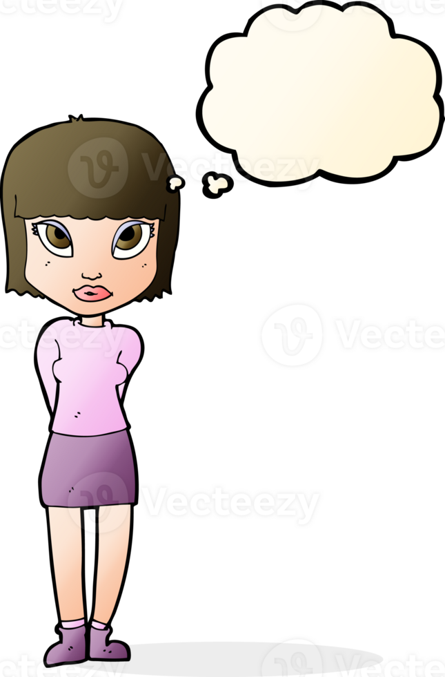 cartoon woman standing with thought bubble png