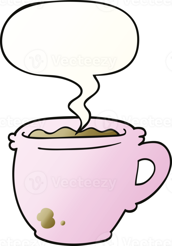 cartoon hot cup of coffee and speech bubble in smooth gradient style png