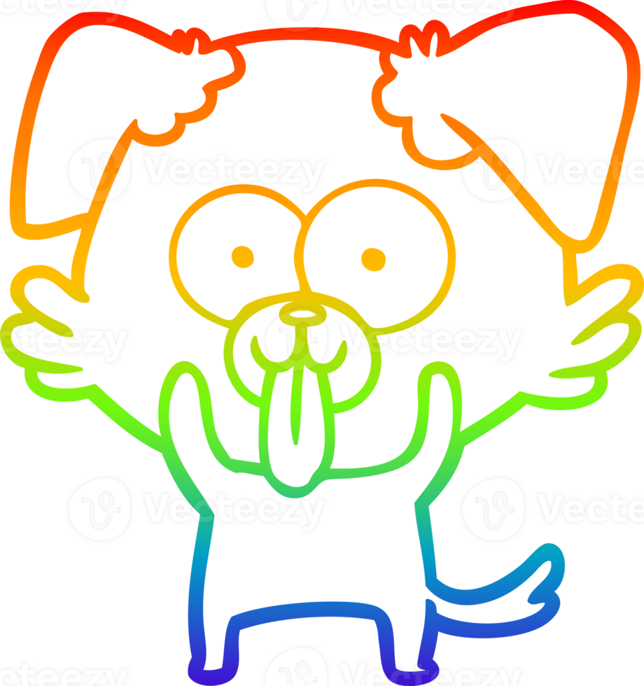 rainbow gradient line drawing cartoon dog with tongue sticking out png
