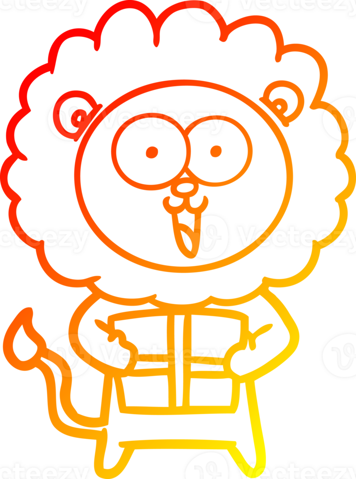 warm gradient line drawing happy cartoon lion png