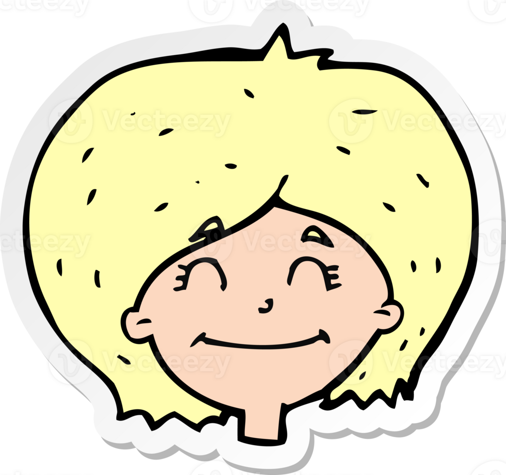 sticker of a cartoon happy female face png