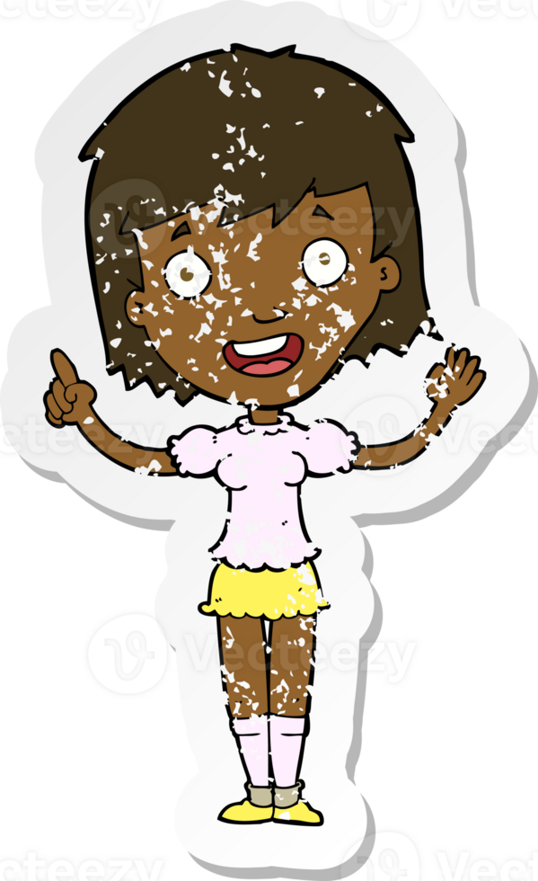 retro distressed sticker of a cartoon woman pointing png