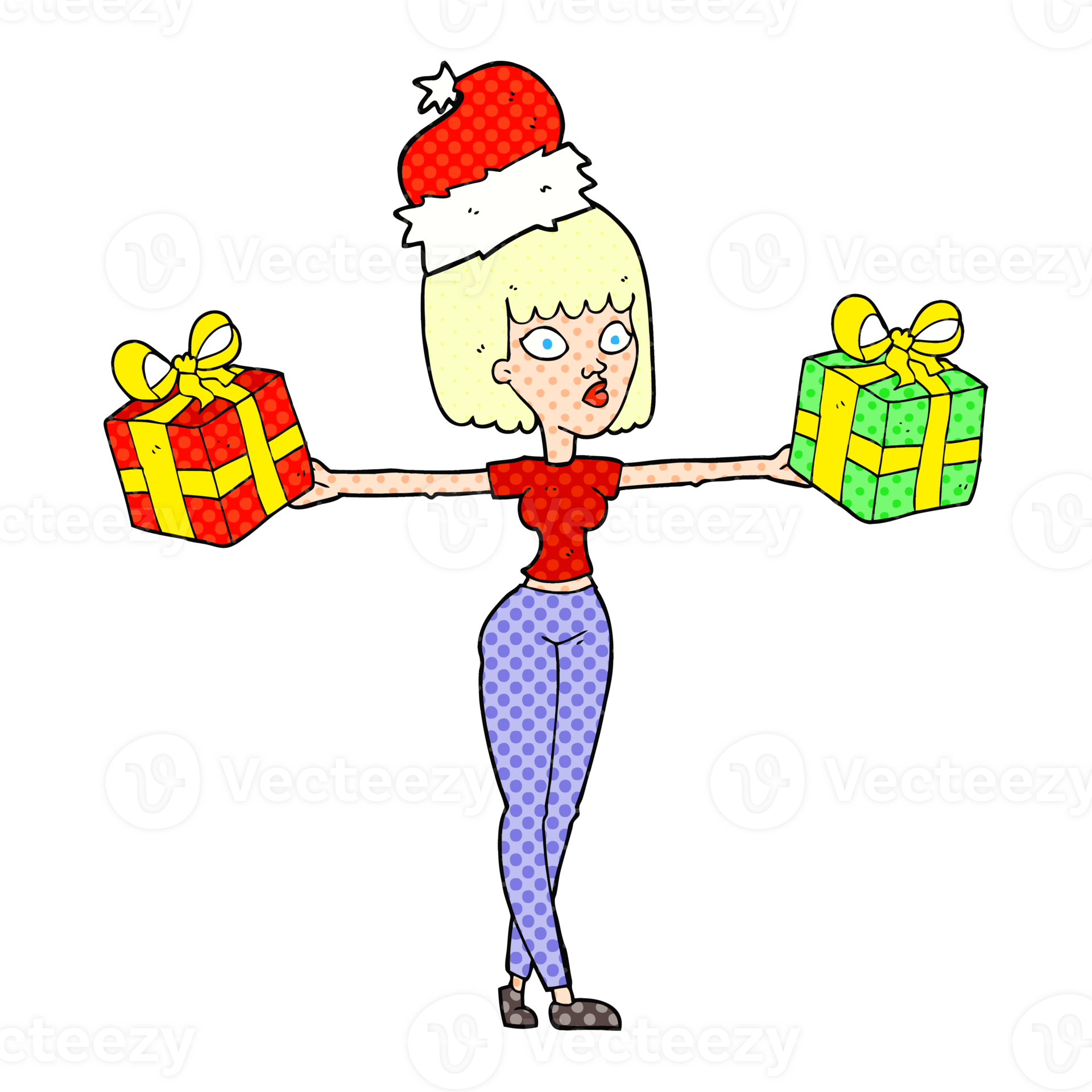 Cartoon woman with xmas presents 45291895 png