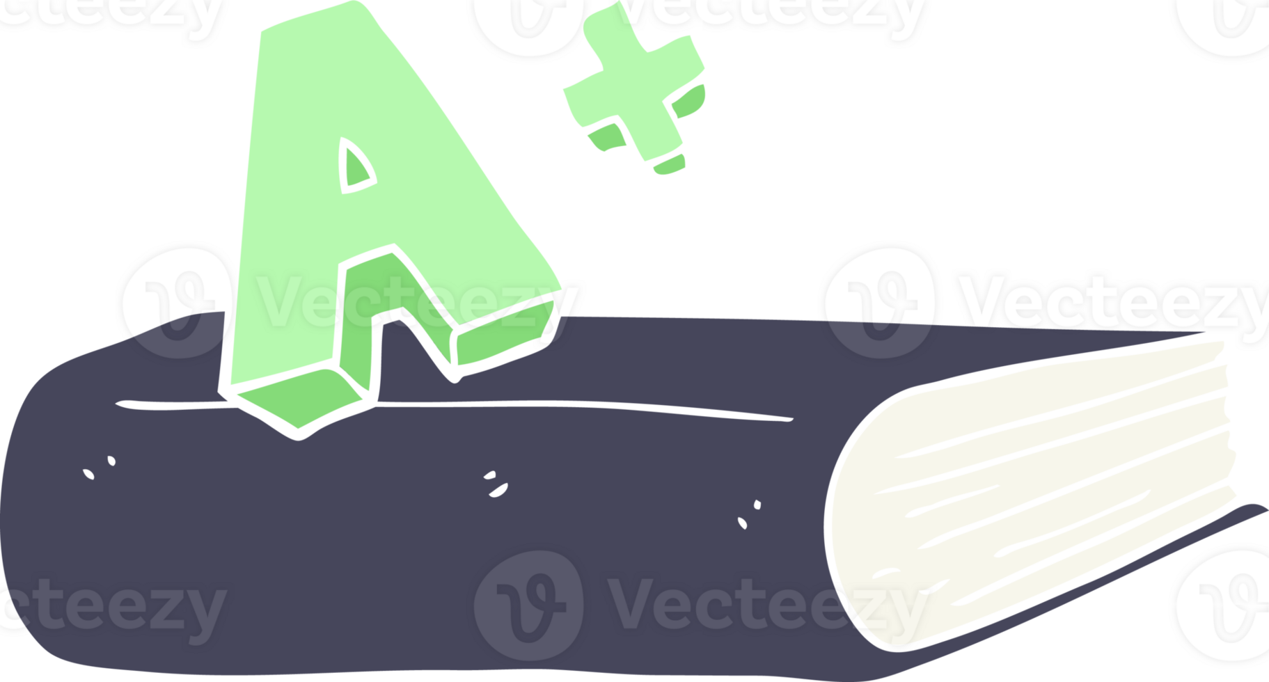 flat color illustration of a cartoon A grade symbol and book png