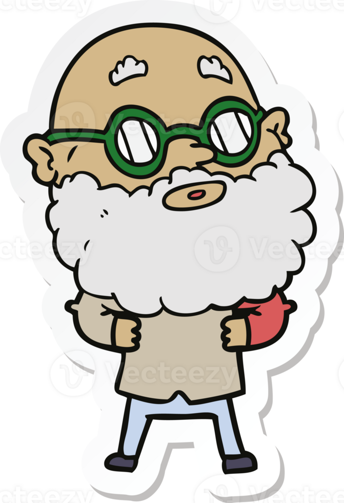 sticker of a cartoon curious man with beard and glasses png