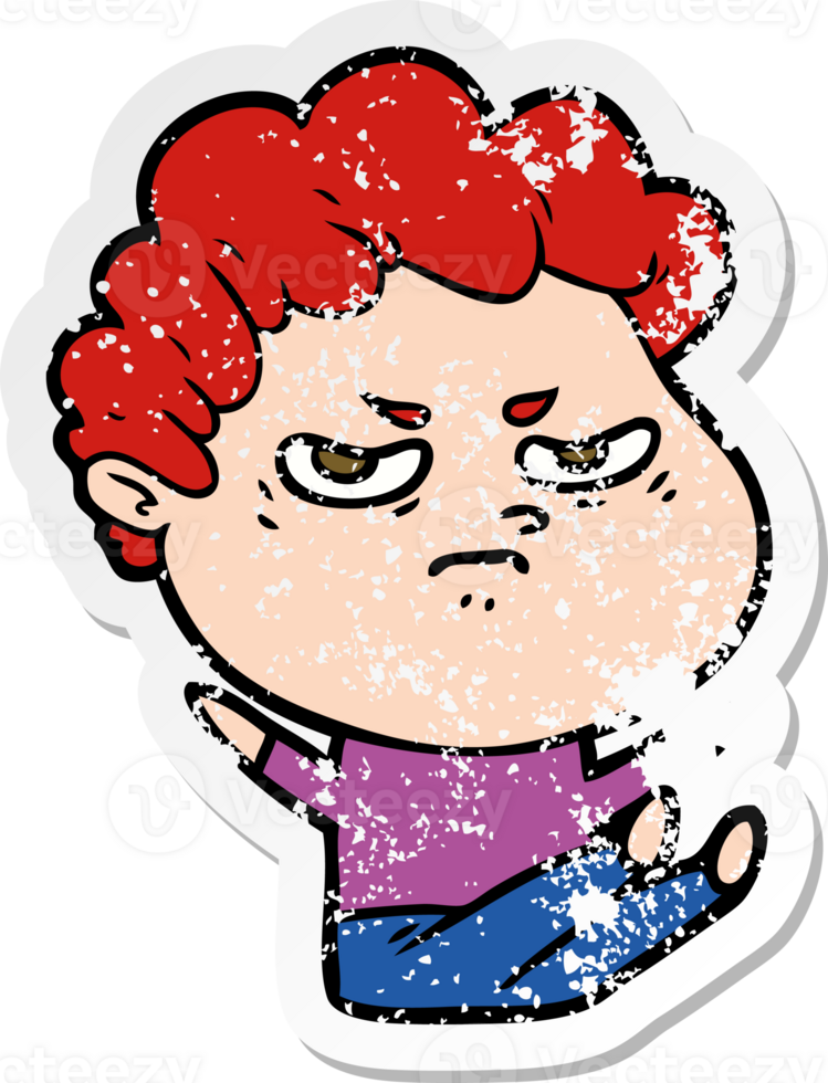 distressed sticker of a cartoon angry man png