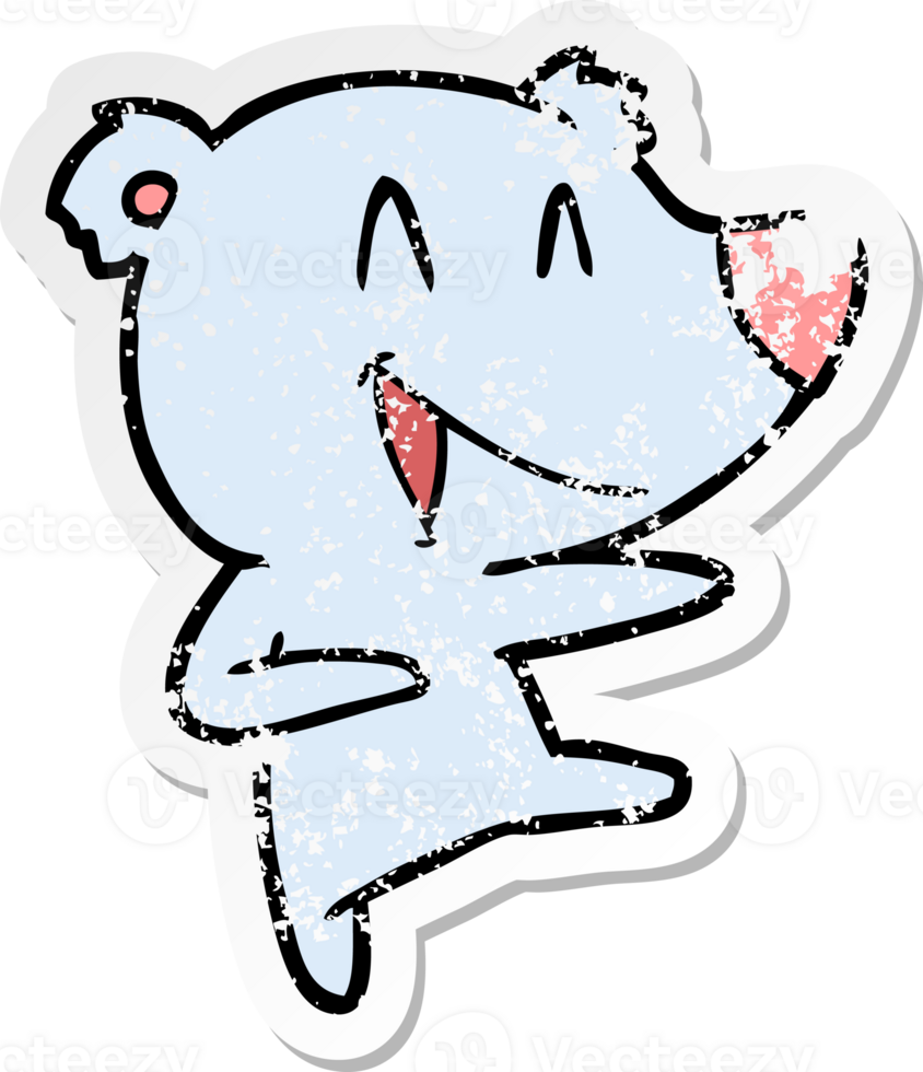 distressed sticker of a laughing bear cartoon png