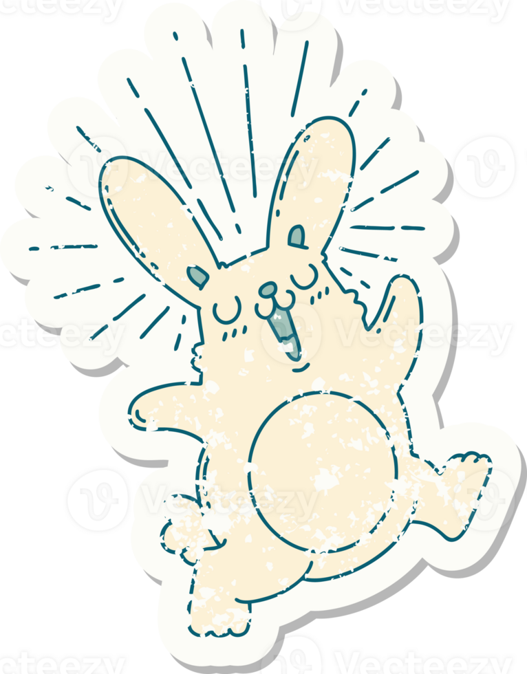 grunge sticker of tattoo style prancing rabbit png