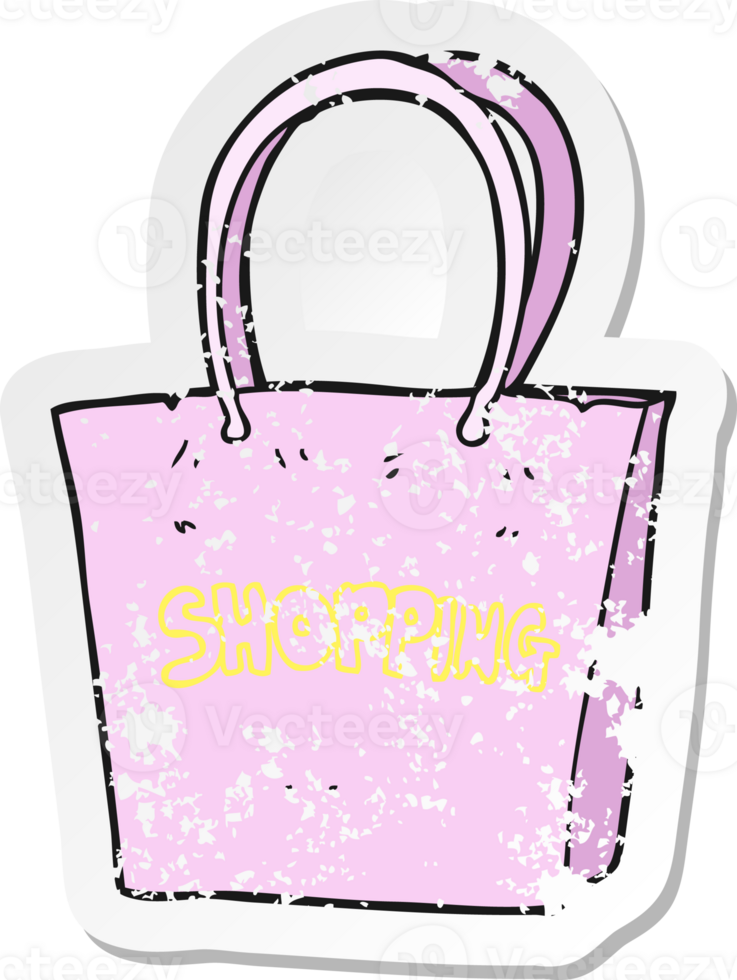 retro distressed sticker of a cartoon shopping bag png