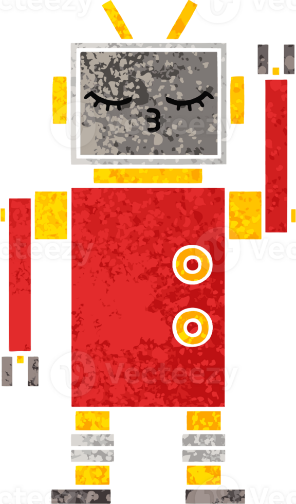 retro illustration style cartoon robot png