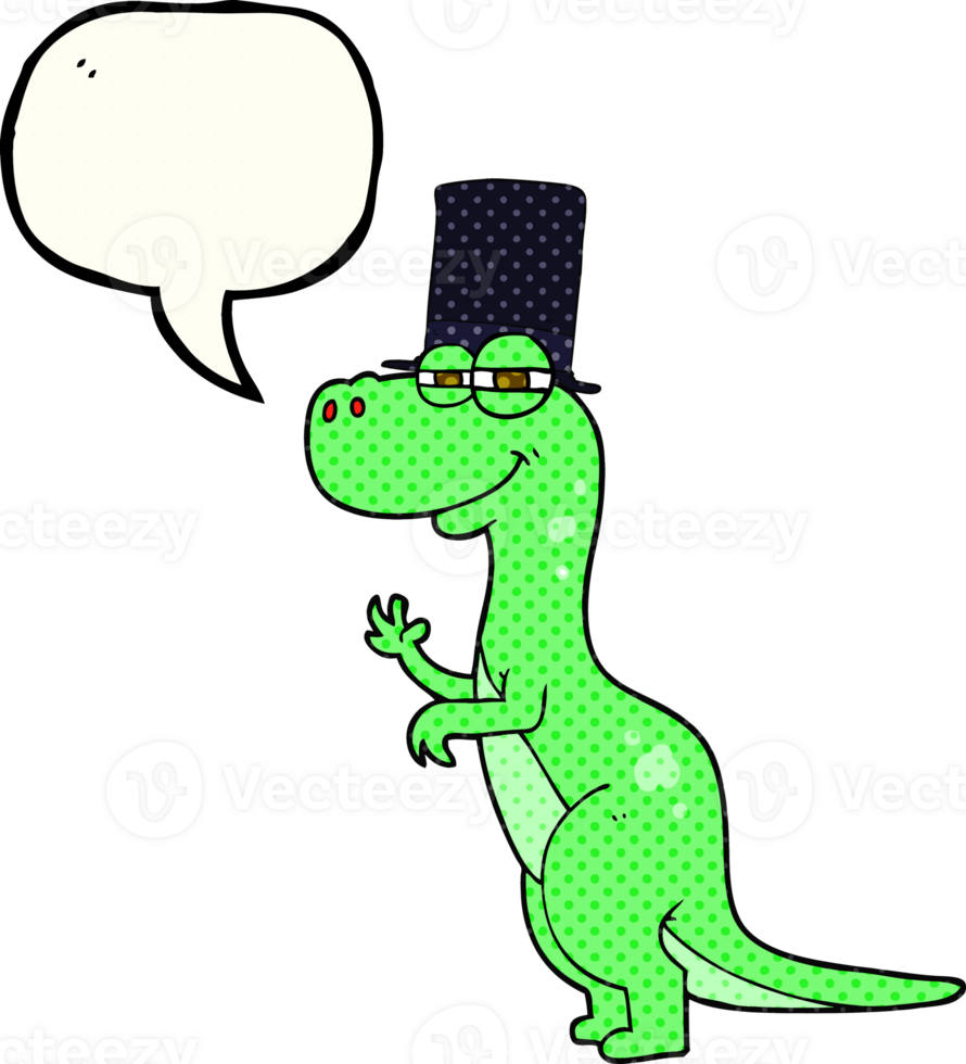 comic book speech bubble cartoon dinosaur wearing top hat png