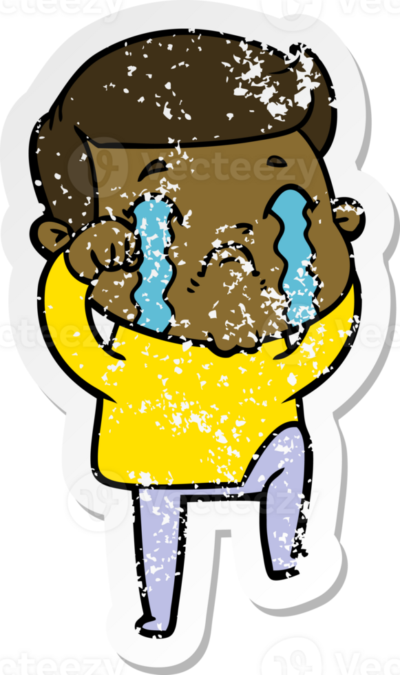 distressed sticker of a cartoon man crying png