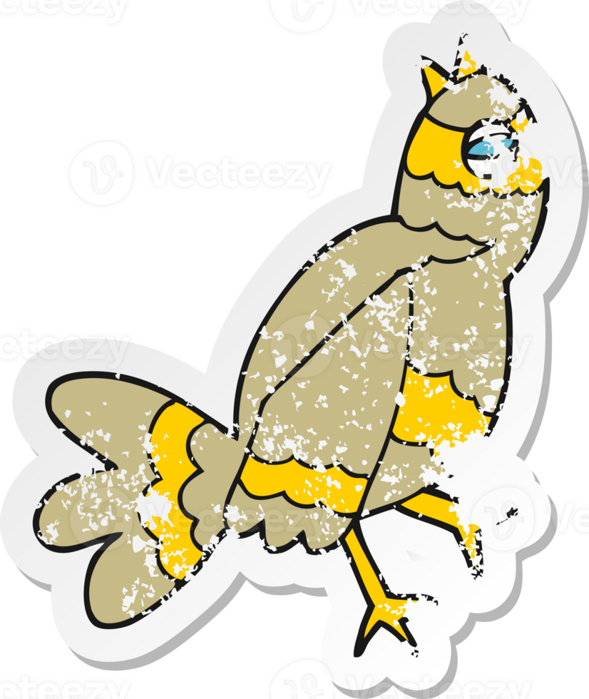 retro distressed sticker of a cartoon bird png