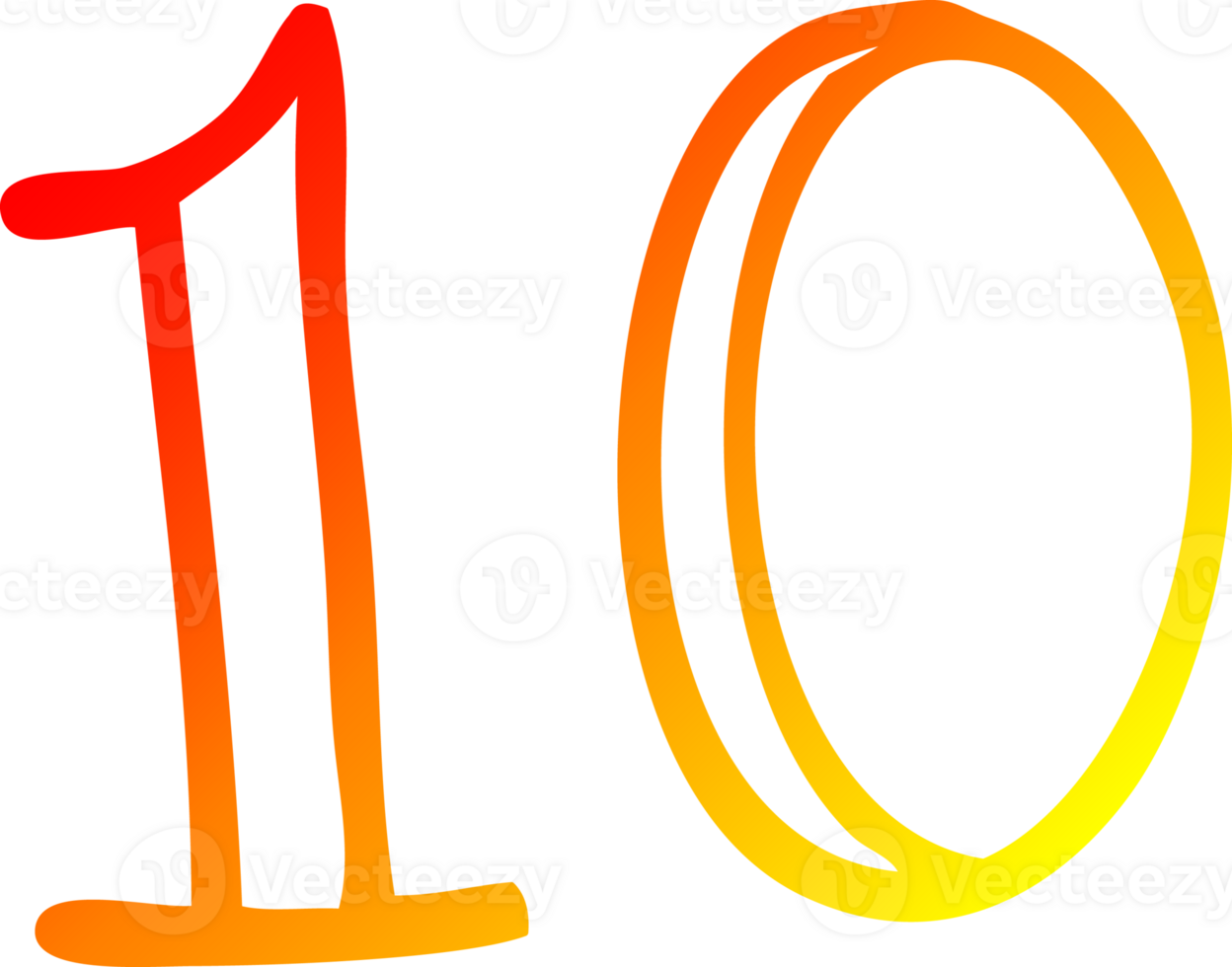 warm gradient line drawing cartoon number 10 png