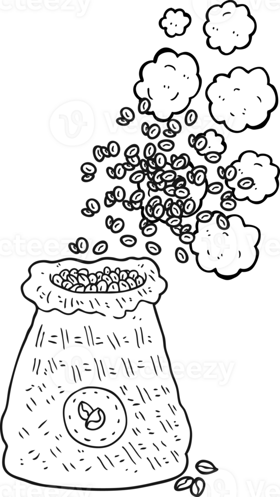 black and white cartoon bag of coffee beans png