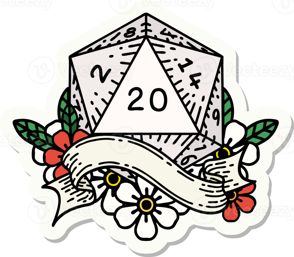 natural twenty D20 dice roll sticker png