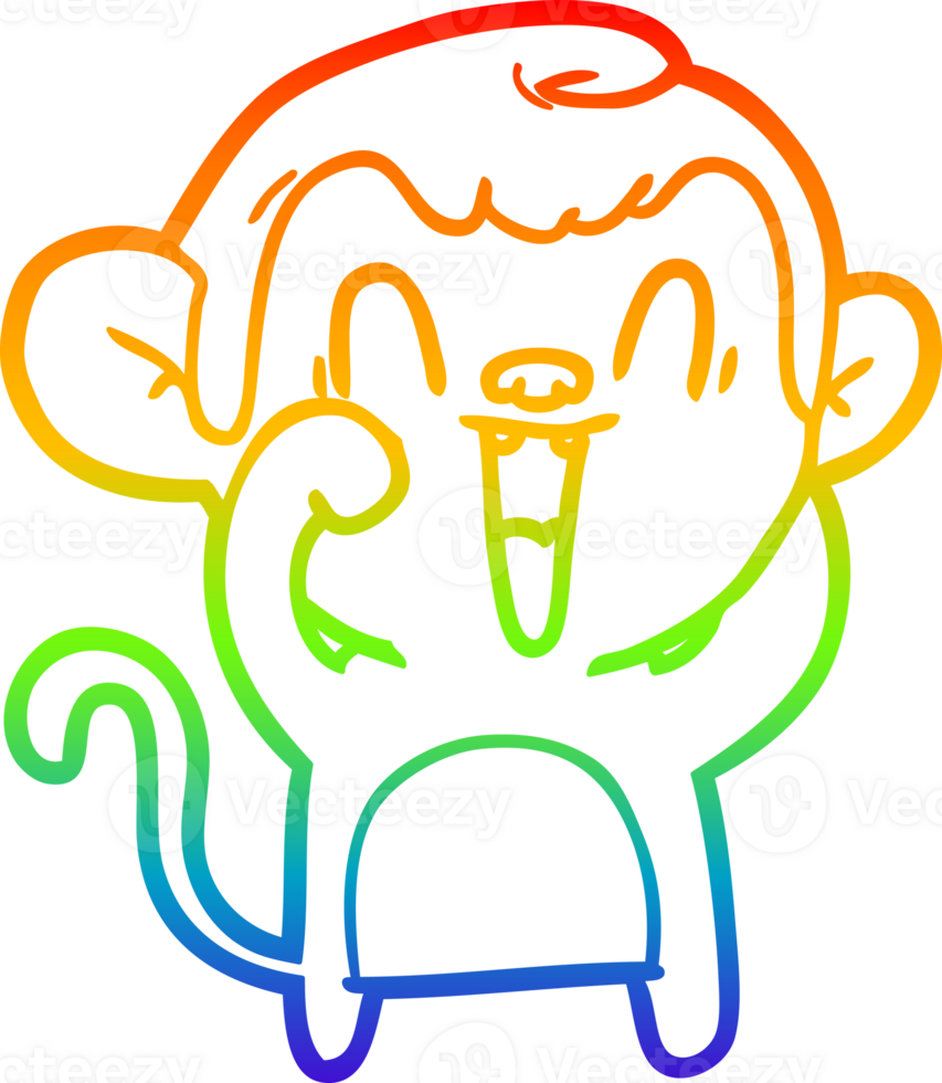 rainbow gradient line drawing cartoon laughing monkey png