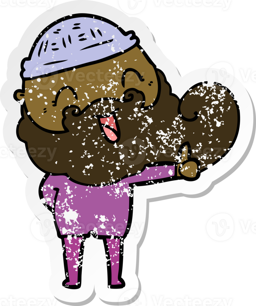 distressed sticker of a happy bearded man png