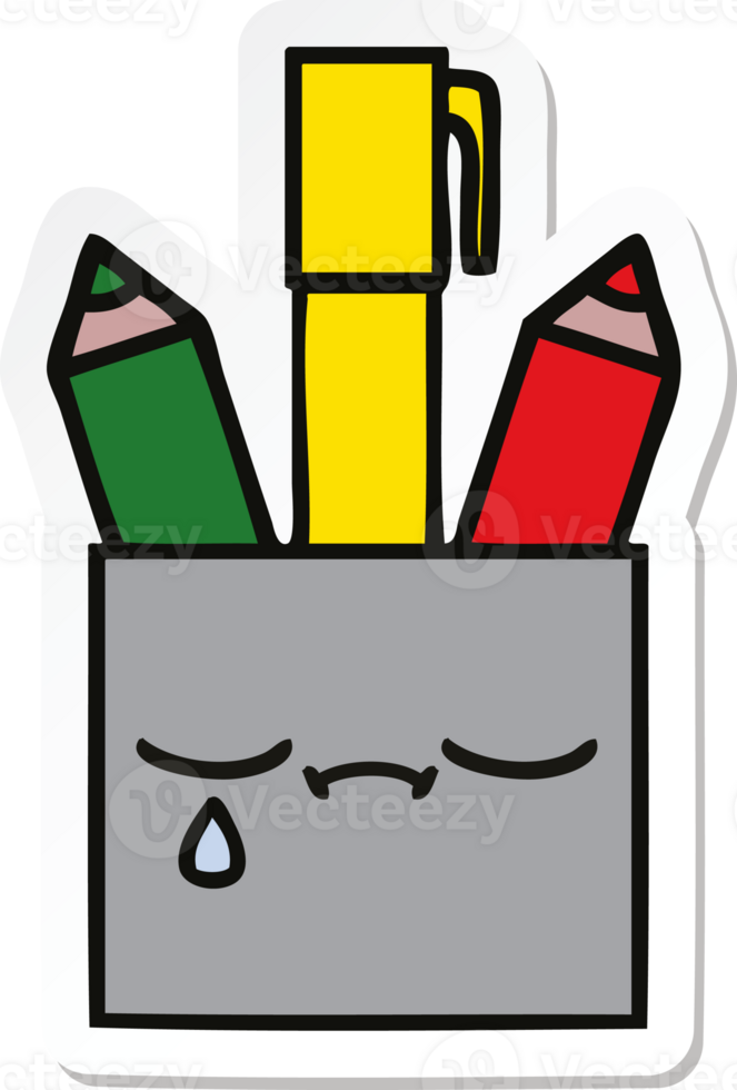 sticker of a cute cartoon pencil pot png
