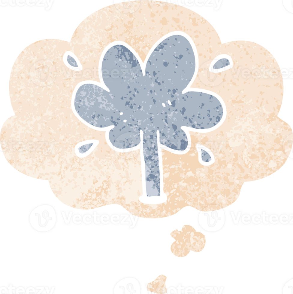 cartoon water squirt and thought bubble in retro textured style png