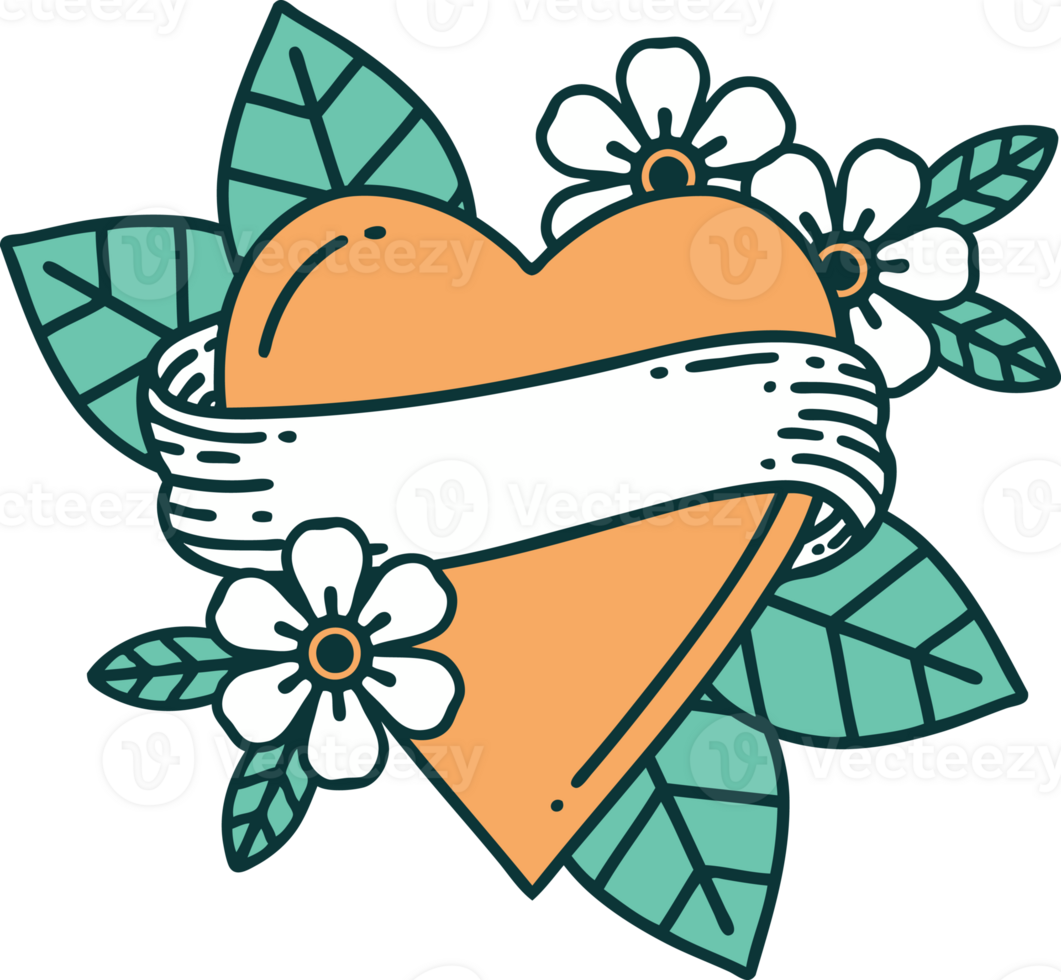 tattoo style icon of a heart and banner png