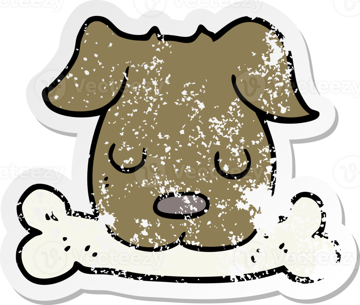 distressed sticker of a cartoon dog with bone png