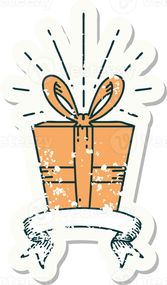 grunge sticker of tattoo style christmas present png
