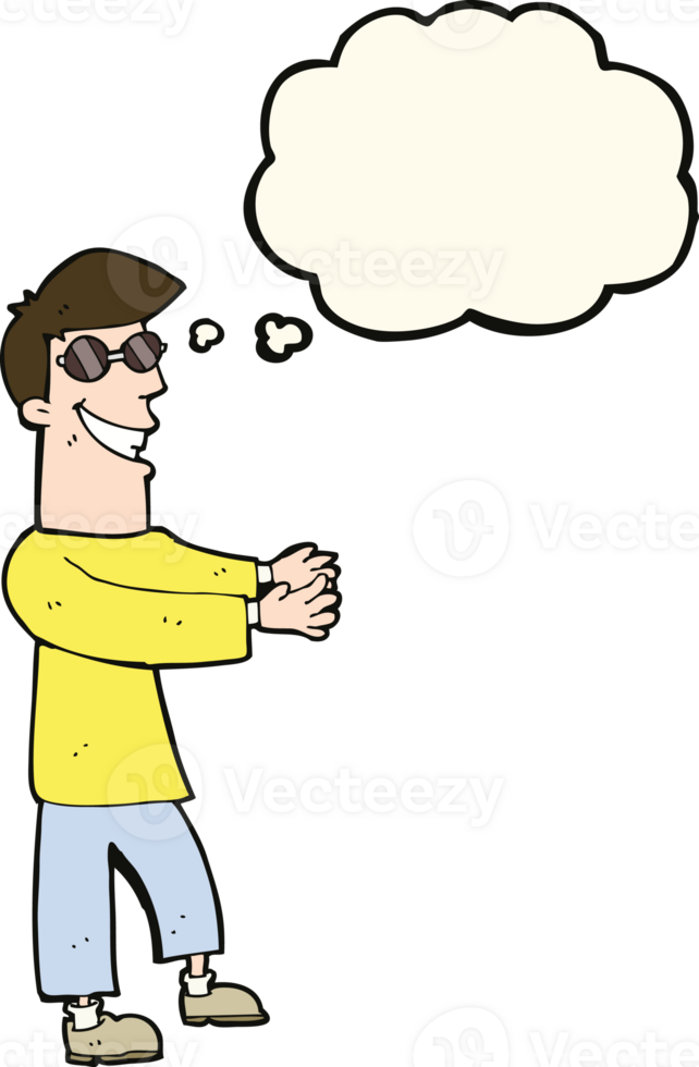 cartoon grinning man wearing glasses with thought bubble png