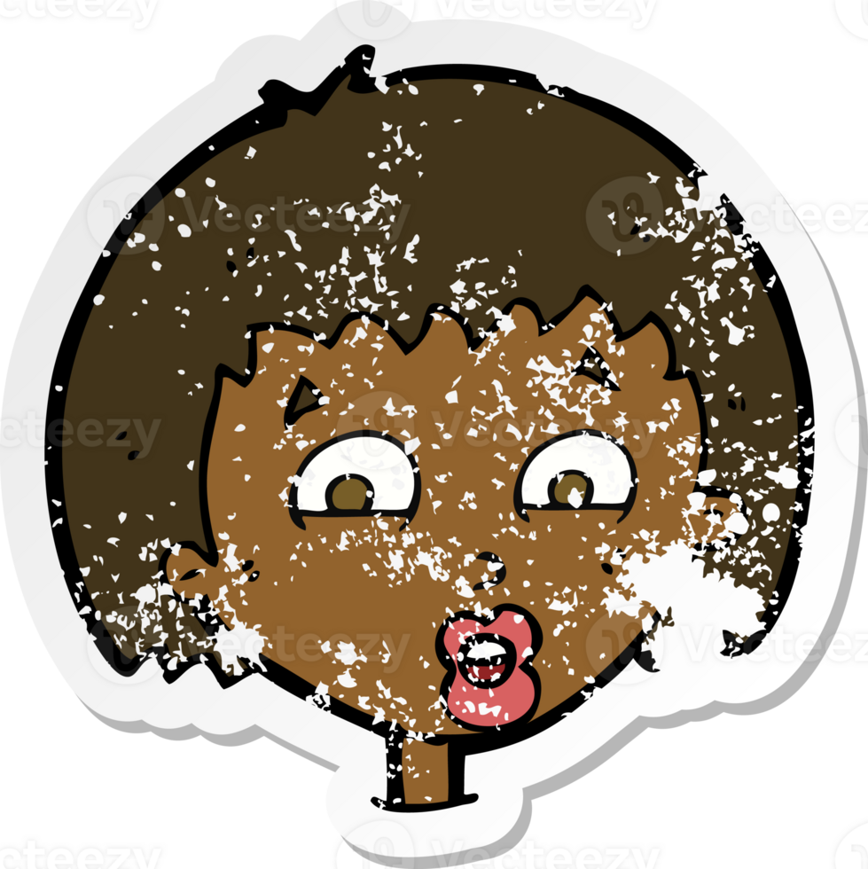 retro distressed sticker of a cartoon shocked expression png