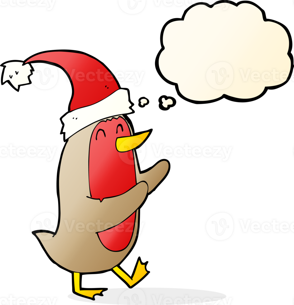 cartoon christmas robin with thought bubble png