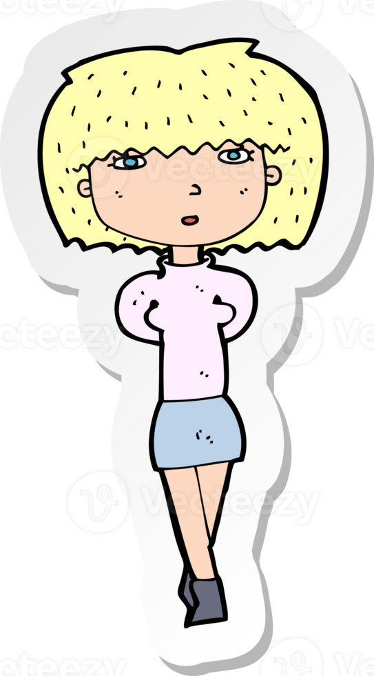 sticker of a cartoon shy woman png